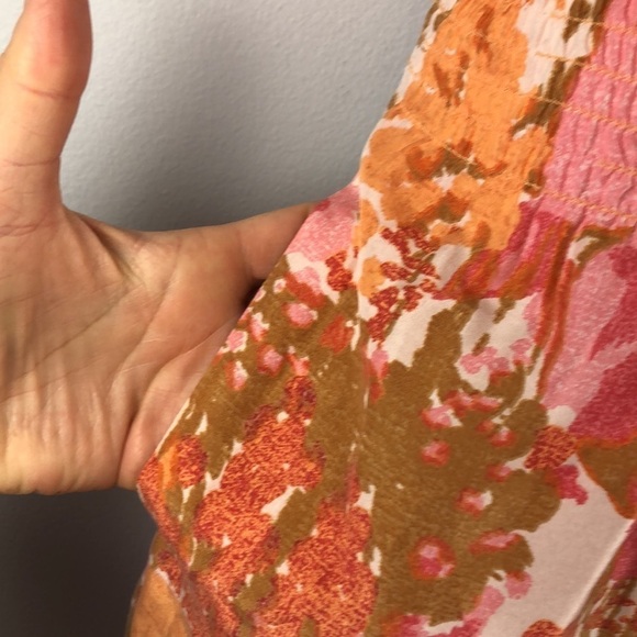 Talbots 100% Silk Smocked Blouson Knee Length Spring Summer Dress Print Pockets - Picture 9 of 16